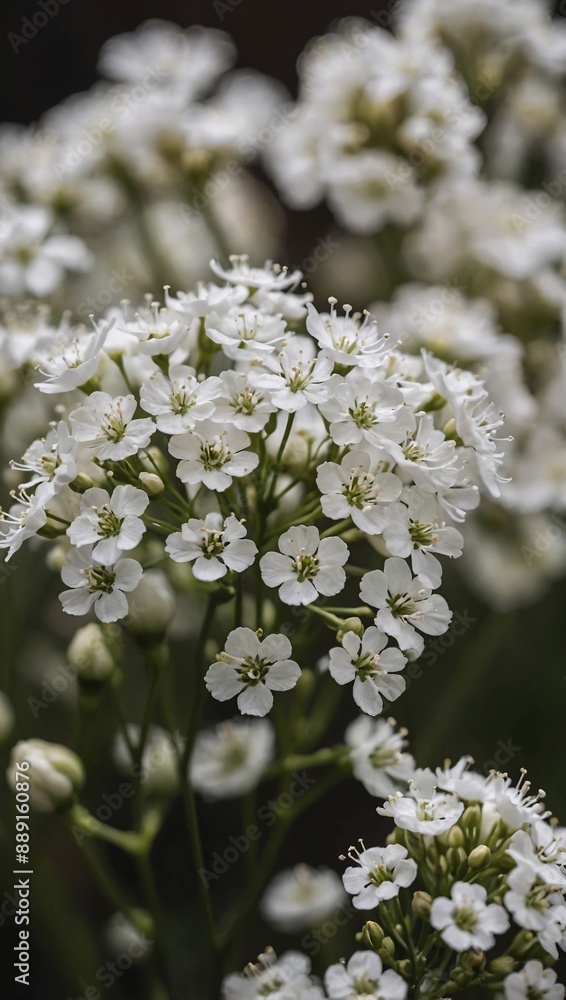 Close-up of petite white gypsophila flowers, highlighting their delicate beauty Close-up of petite white gypsophila flowers, highlighting their delicate beauty