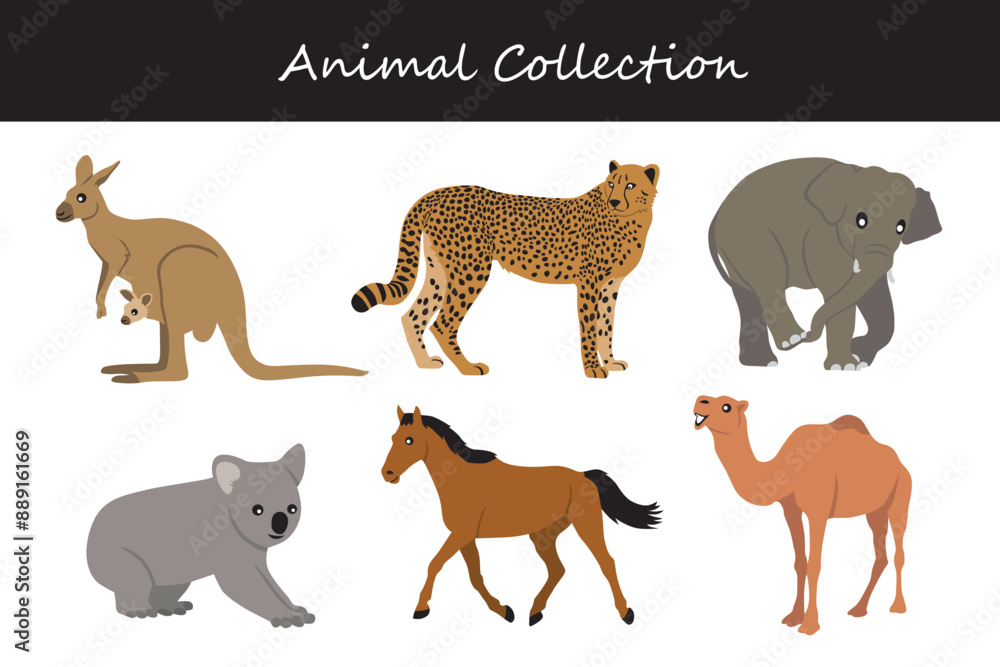 Fototapeta premium Animals collection. Flat style vector illustration.