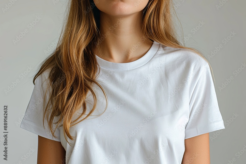 White tshirt mockup on woman model created with Generative AI White tshirt mockup on woman model created with Generative AI