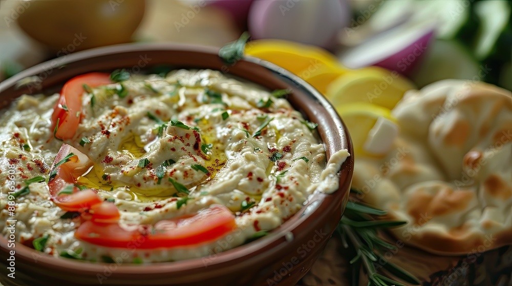 Creamy white bean dip with tomato and parsley. Perfect for a Mediterranean meal or appetizer. Creamy white bean dip with tomato and parsley. Perfect for a Mediterranean meal or appetizer.