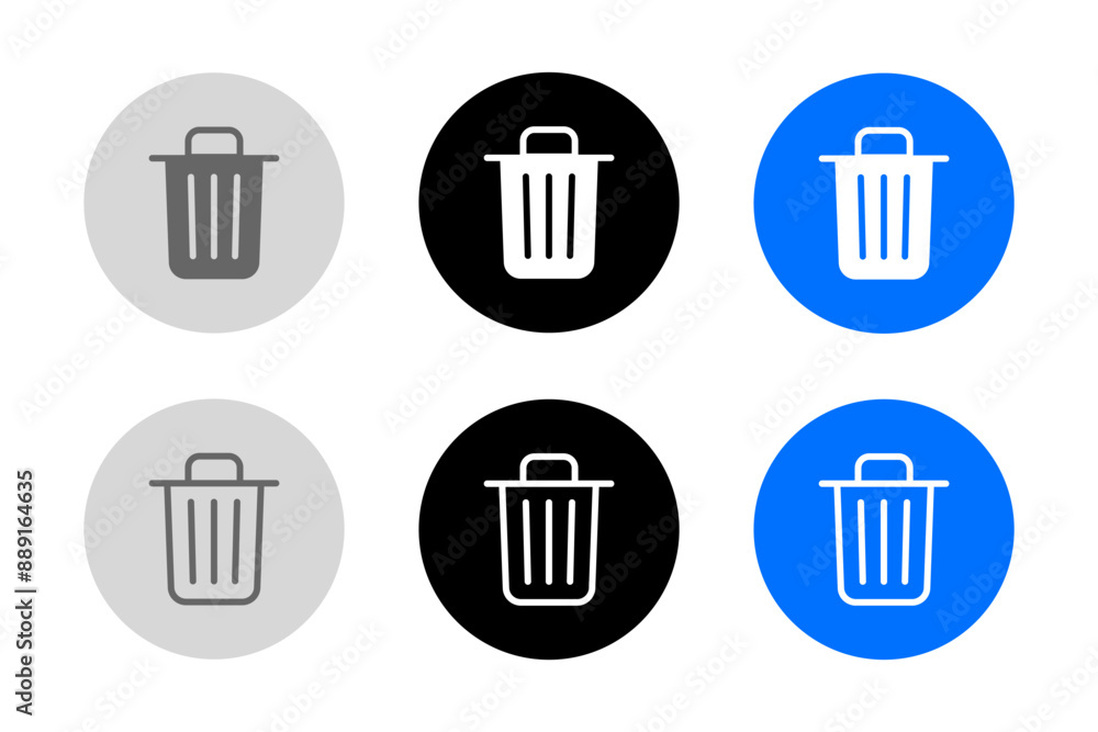 Trashcan icon. Garbage can symbol. Delete blue sign. Trash container logo. Trash bucket vector illustration Trashcan icon. Garbage can symbol. Delete blue sign. Trash container logo. Trash bucket vector illustration