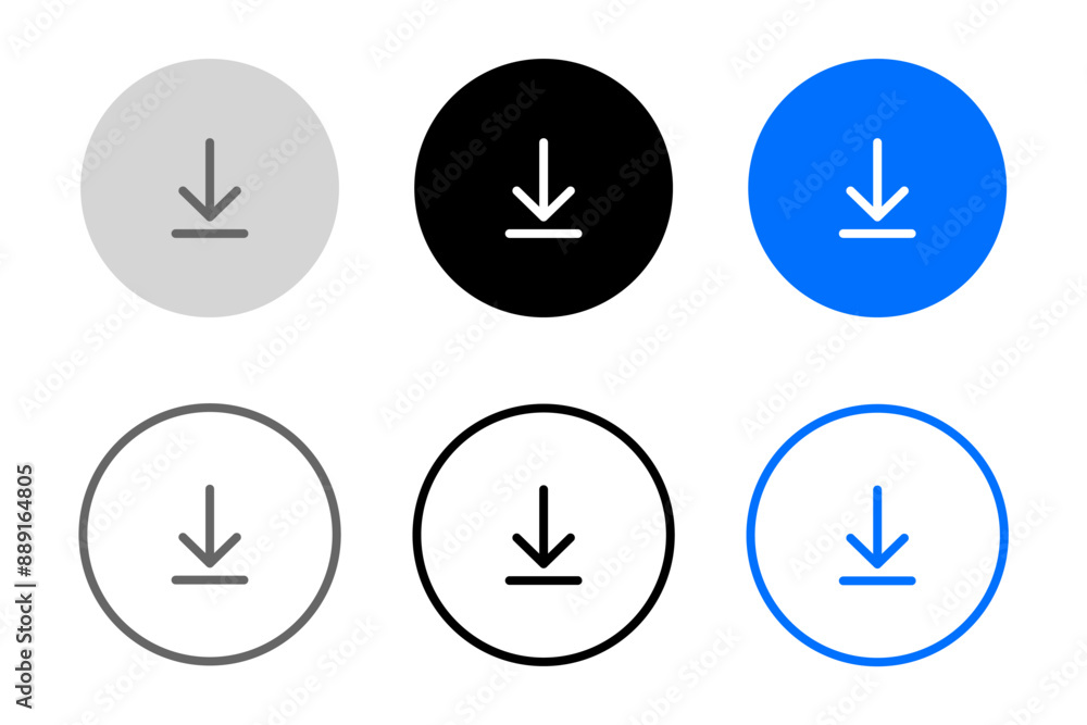 Download icon vector. Download blue button. Upload symbol. Load sign. Grey, blue and black button. Download icon vector. Download blue button. Upload symbol. Load sign. Grey, blue and black button.
