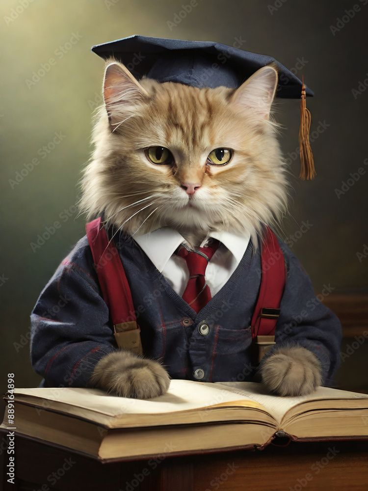 cat dressed as a school suit, AI generated cat dressed as a school suit, AI generated