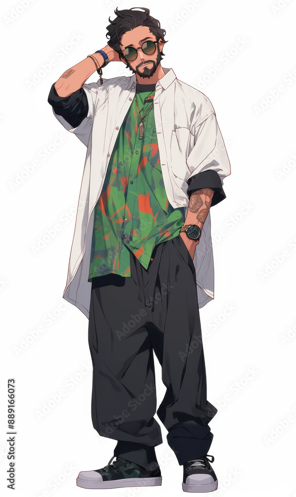 Man portrait full body classic anime art style Man portrait full body classic anime art style