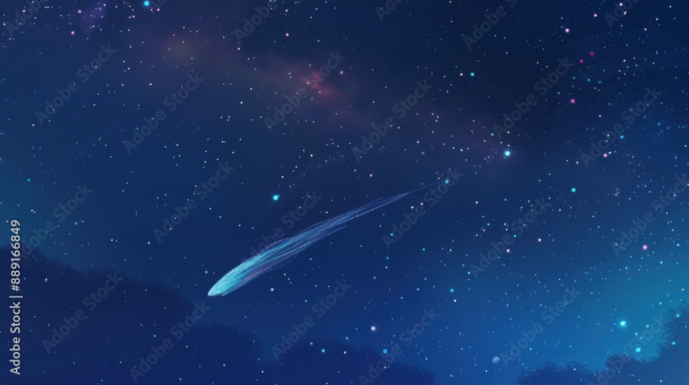 Stunning night sky with a bright shooting star amidst countless twinkling stars and colorful cosmic clouds. Tranquil and mesmerizing space view. Stunning night sky with a bright shooting star amidst countless twinkling stars and colorful cosmic clouds. Tranquil and mesmerizing space view.