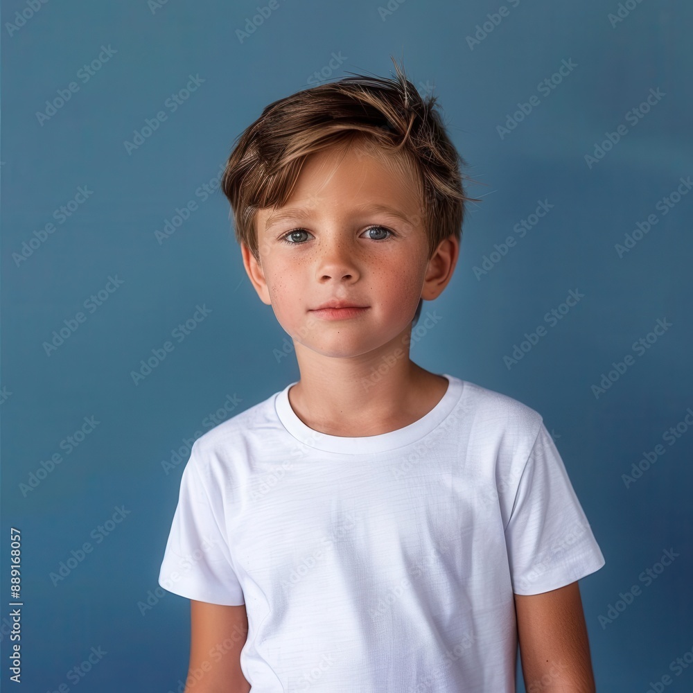 youthful innocence portrayed candid shot of a young boy in a crisp white tshirt set against a calming blue backdrop natural lighting highlights his genuine expression and carefree spirit youthful innocence portrayed candid shot of a young boy in a crisp white tshirt set against a calming blue backdrop natural lighting highlights his genuine expression and carefree spirit