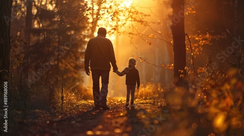 A father and child walking in sunset © Katrin