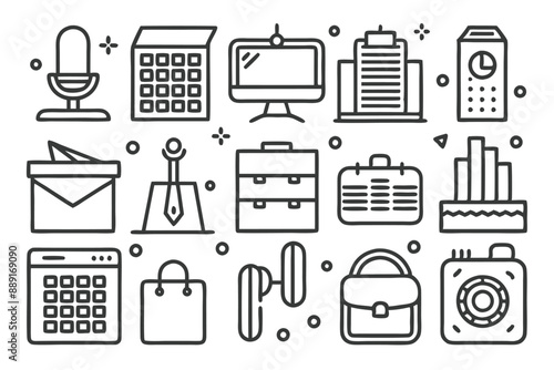 Creative Office 25 Black icon pack Such As presentation analytics businessman supplies office