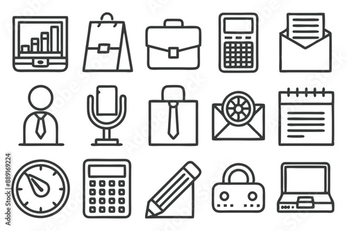 Creative Office 25 Black icon pack Such As presentation analytics businessman supplies office