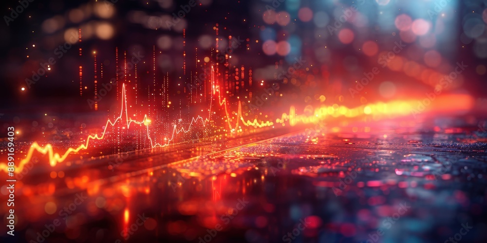 A dynamic stock market graph with glowing lights, representing financial data and economic trends. A dynamic stock market graph with glowing lights, representing financial data and economic trends.