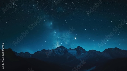 Majestic night sky over a mountain range with countless stars and the Milky Way galaxy. Perfect stargazing landscape.