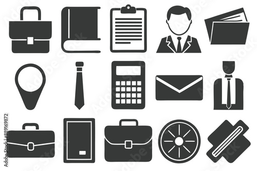 Creative Office 25 Black icon pack Such As presentation analytics businessman supplies office