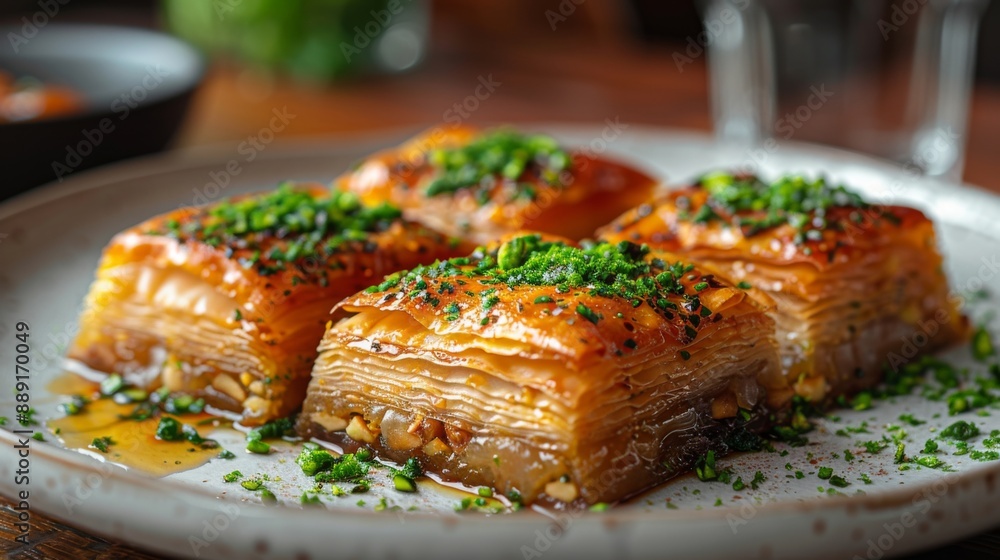Turkish baklava, traditional oriental sweet. with nuts, honey, puff pastry. Turkish baklava, traditional oriental sweet. with nuts, honey, puff pastry.