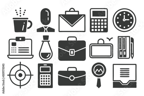 Creative Office 25 Black icon pack Such As presentation analytics businessman supplies office
