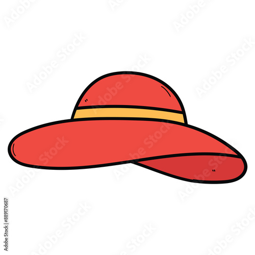 Hand drawn cartoon red female hat on white background.