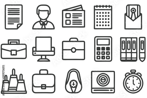 Creative Office 25 Black icon pack Such As presentation analytics businessman supplies office