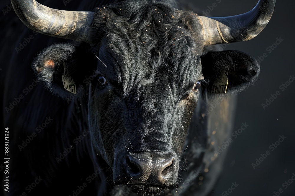 Close-up portrait of black bull. Perfect for livestock, agriculture, or farming concepts. Close-up portrait of black bull. Perfect for livestock, agriculture, or farming concepts.