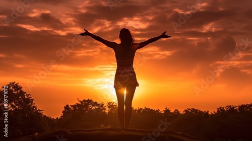 Wallpaper Mural Woman Silhouetted Against a Dramatic Sunset Torontodigital.ca