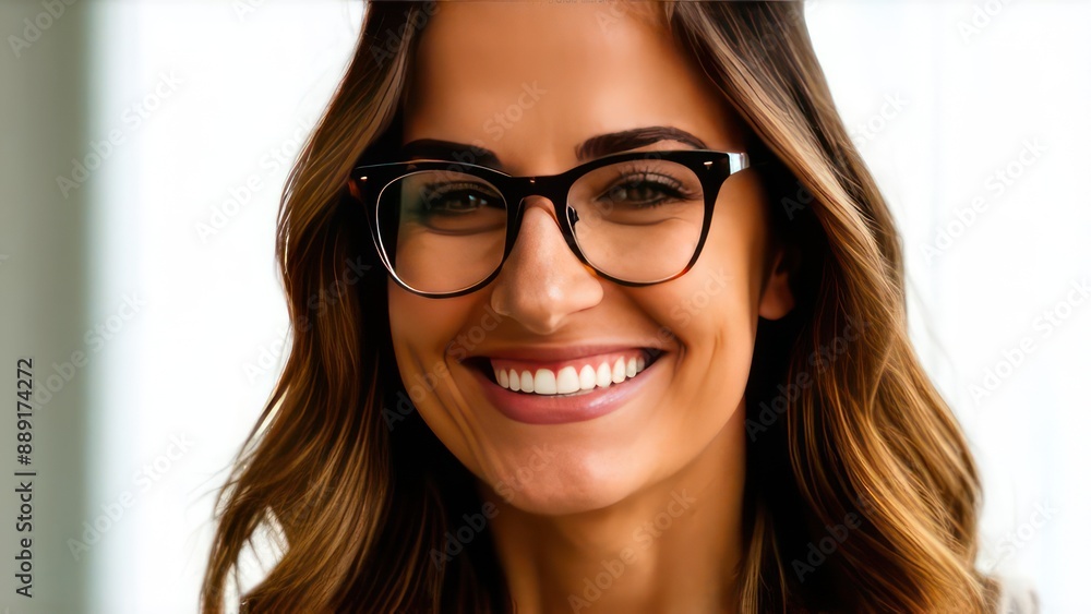 Smiling Woman in glasses in the office on light background Smiling Woman in glasses in the office on light background