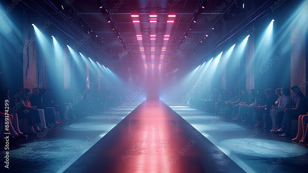 © SOUHAIL - Empty floodlit catwalk for a fashion show with an audience. Trendy style event background © SOUHAIL - Empty floodlit catwalk for a fashion show with an audience. Trendy style event background
