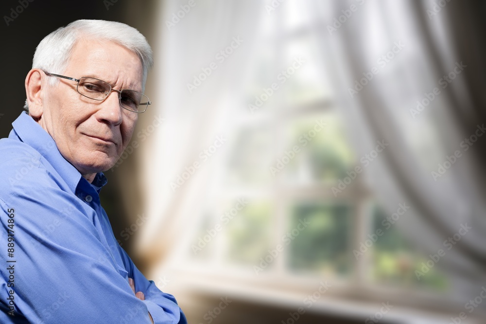 Senior happy old man portrait in room Senior happy old man portrait in room