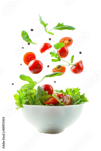 Fresh vegetables fallen into a salad bowl.