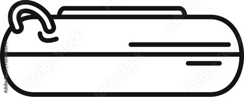 Black and white line art of an inflatable boat floating on water