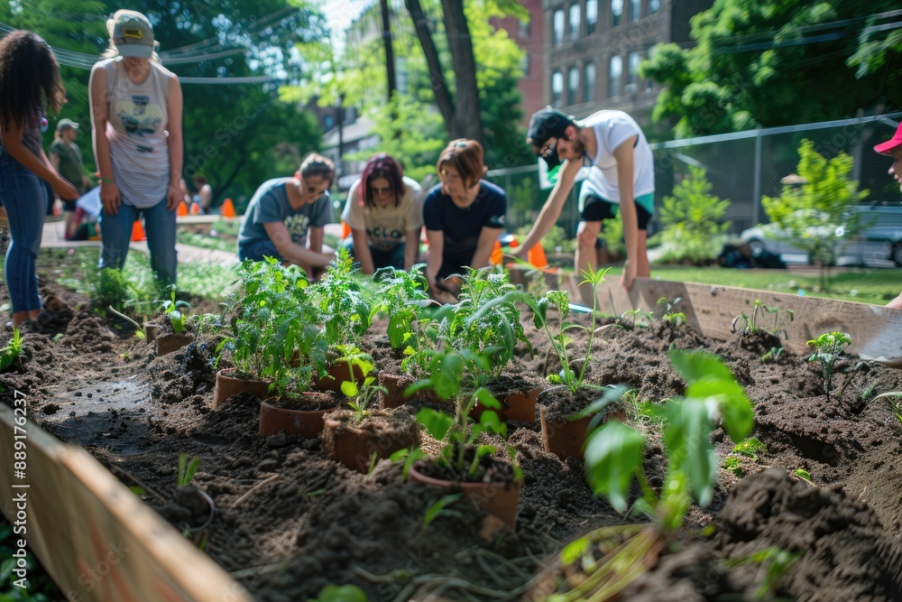 custom made wallpaper toronto digitalGroup of people planting seedlings. This photo depicts a community garden, showing people working together to grow food.