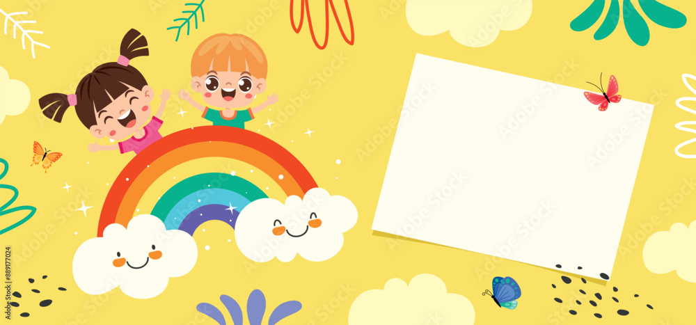 Cartoon Kids With A Blank Frame Cartoon Kids With A Blank Frame