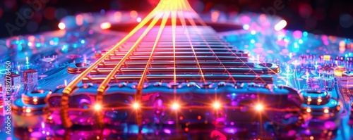 Abstract Guitar Fretboard with Glowing Lights