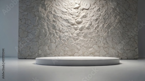 stone piece podium in white clean room front view minimalism background for products cosmetics food or jewellery. photo