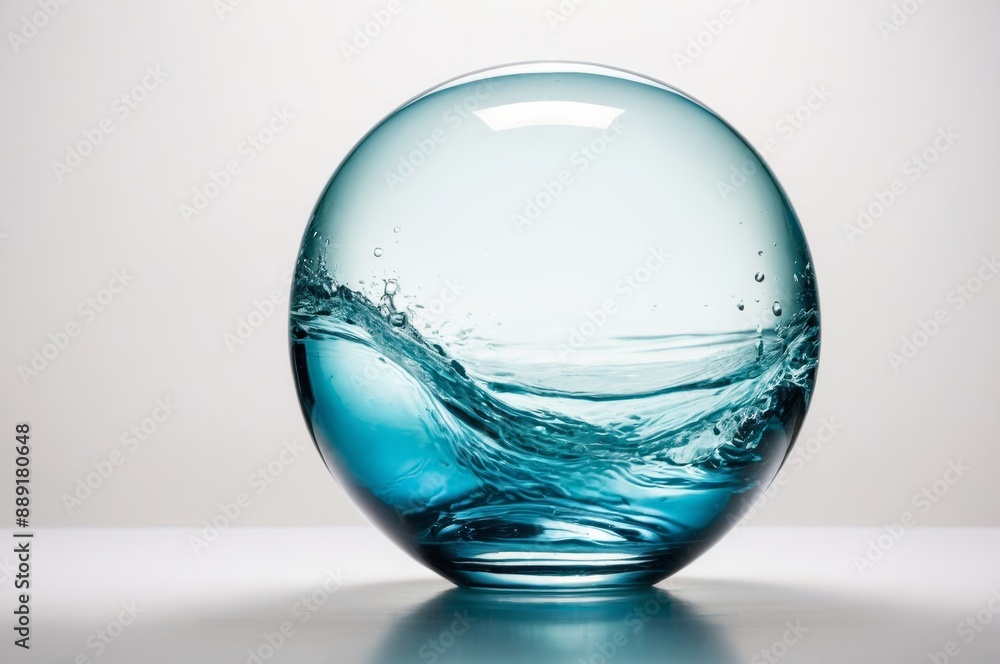Water wave inside in glass sphere on white background Water wave inside in glass sphere on white background