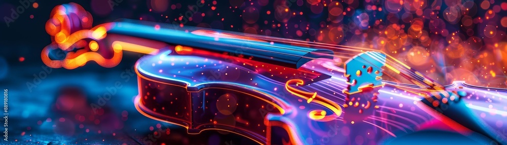 Abstract Glowing Violin with Cosmic Background Abstract Glowing Violin with Cosmic Background