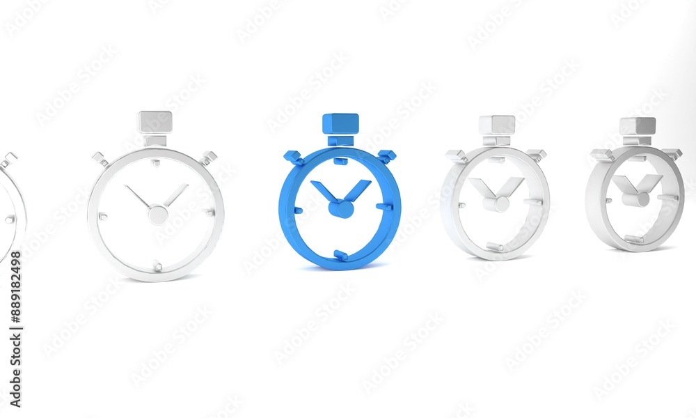 Blue Stopwatch icon isolated on white background. Time timer sign. Chronometer sign. Minimalism concept. 3D render illustration Blue Stopwatch icon isolated on white background. Time timer sign. Chronometer sign. Minimalism concept. 3D render illustration