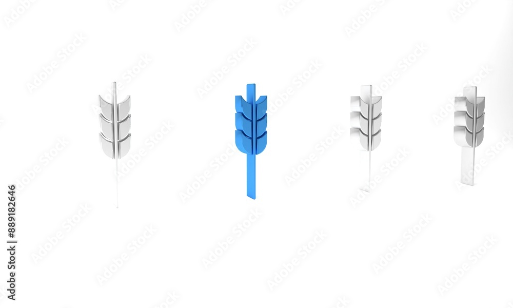 Blue Cereals set with rice, wheat, corn, oats, rye, barley icon isolated on white background. Ears of wheat bread symbols. Minimalism concept. 3D render illustration Blue Cereals set with rice, wheat, corn, oats, rye, barley icon isolated on white background. Ears of wheat bread symbols. Minimalism concept. 3D render illustration