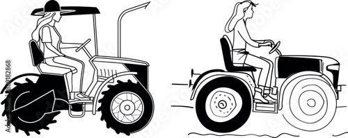 This drawing depicts a young female farmer driving a tractor to plow the fields for success.