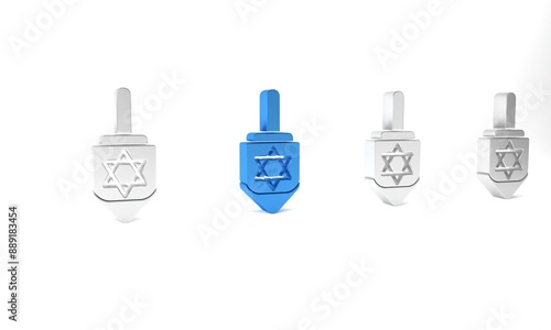 Blue Hanukkah dreidel icon isolated on white background. Minimalism concept. 3D render illustration photo