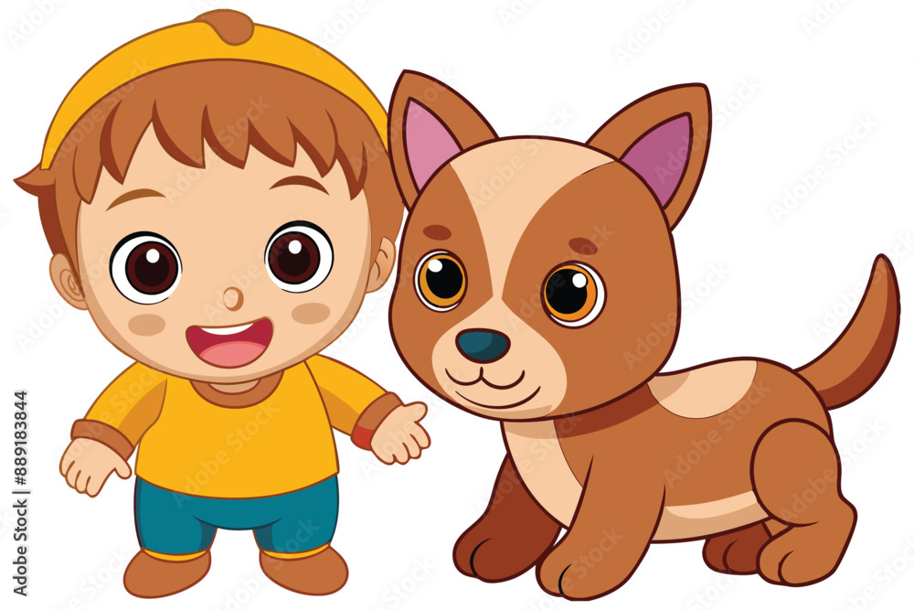 Little kid playing together with cute pet M.eps Little kid playing together with cute pet M.eps