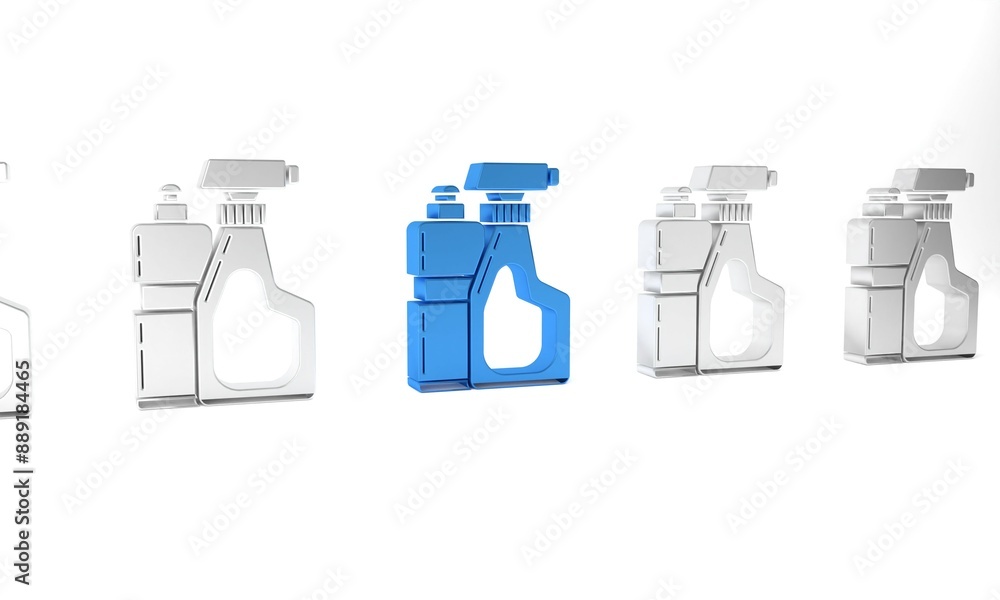 Blue Plastic bottles for liquid laundry detergent, bleach, dishwashing liquid or another cleaning agent icon isolated on white background. Minimalism concept. 3D render illustration Blue Plastic bottles for liquid laundry detergent, bleach, dishwashing liquid or another cleaning agent icon isolated on white background. Minimalism concept. 3D render illustration