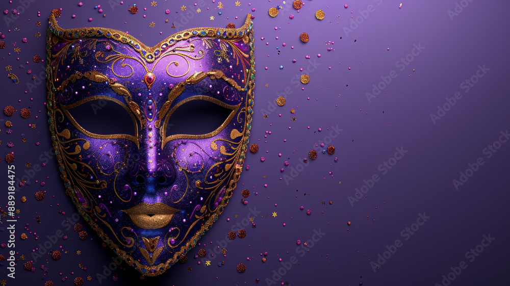 Beautiful Venetian mask with feathers and jewels, close-up view Beautiful Venetian mask with feathers and jewels, close-up view