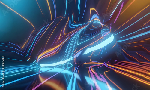 Ai generated, sneaker, sport shoe, abstract, neon, luminous, glowing art 3D render, sport concept, street art, younger generation, wallpaper, art, gradient color, line art
