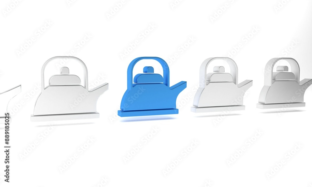 Blue Kettle with handle icon isolated on white background. Teapot icon. Minimalism concept. 3D render illustration Blue Kettle with handle icon isolated on white background. Teapot icon. Minimalism concept. 3D render illustration