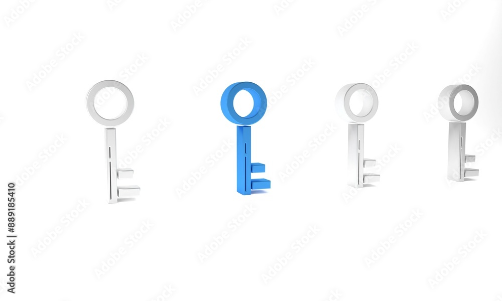 Blue Key icon isolated on white background. Minimalism concept. 3D render illustration Blue Key icon isolated on white background. Minimalism concept. 3D render illustration