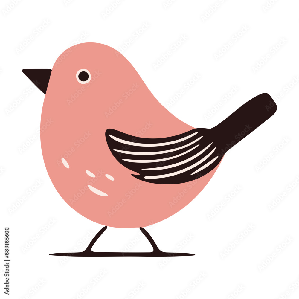 A pink bird with black wings and beak, standing on a simple background A pink bird with black wings and beak, standing on a simple background