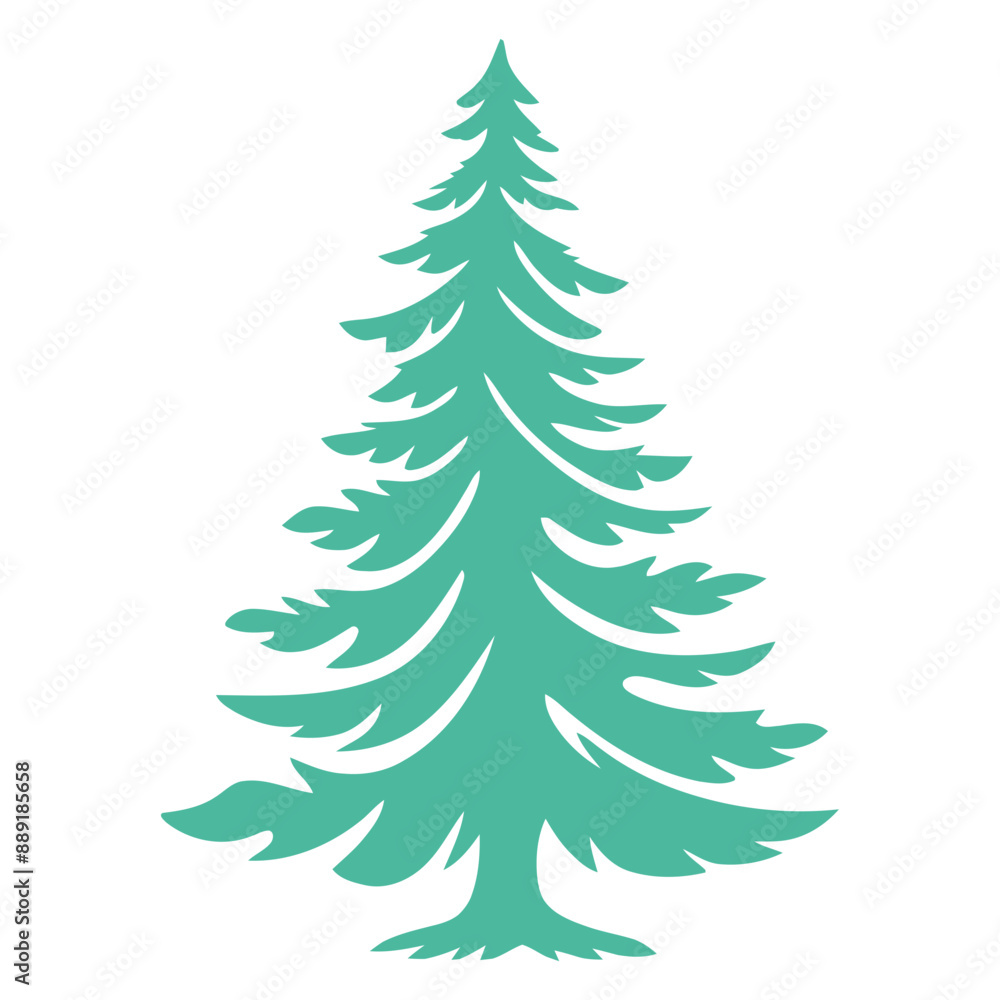 A tall green pine tree with a triangular shape and wispy branches A tall green pine tree with a triangular shape and wispy branches
