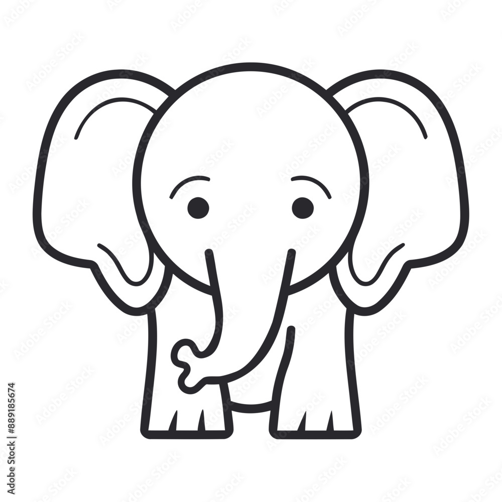 A cute cartoon elephant with large ears and a small trunk, on a white background A cute cartoon elephant with large ears and a small trunk, on a white background