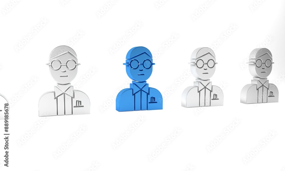 Blue Scientist icon isolated on white background. Minimalism concept. 3D render illustration Blue Scientist icon isolated on white background. Minimalism concept. 3D render illustration