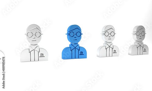 Blue Scientist icon isolated on white background. Minimalism concept. 3D render illustration