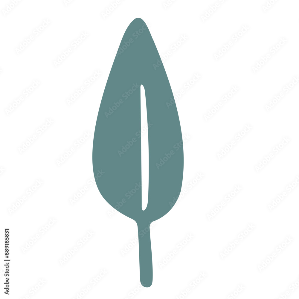 A simple leaf-shaped icon in a muted teal color A simple leaf-shaped icon in a muted teal color