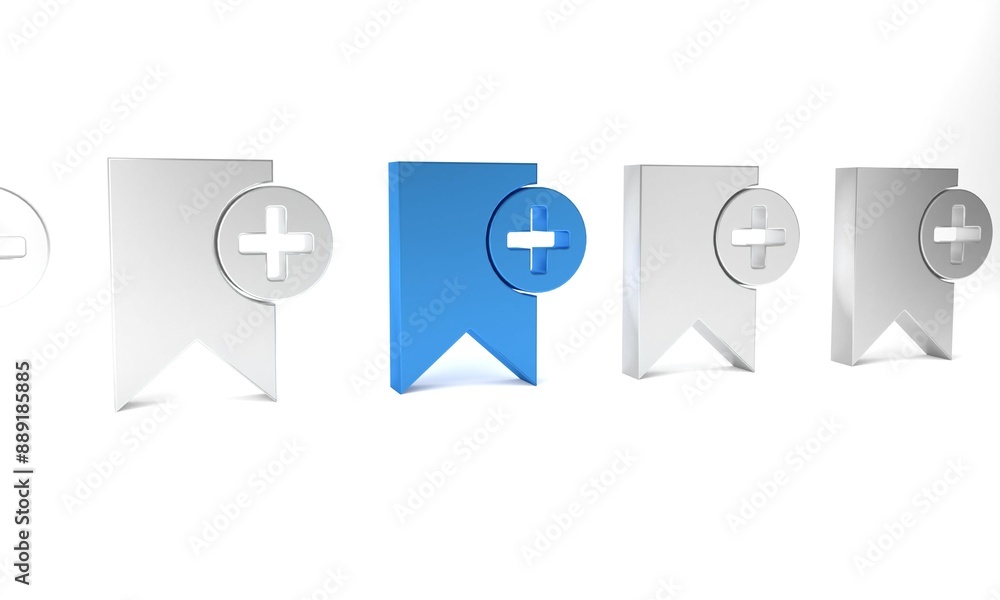 Blue Bookmark icon isolated on white background. Add to concept. Minimalism concept. 3D render illustration Blue Bookmark icon isolated on white background. Add to concept. Minimalism concept. 3D render illustration